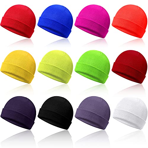 SATINIOR 12 Pieces Toddler Beanie for Baby Kids Boys Girls Beanies Winter Knitted Skull Caps Hats, 12 Colors, Chic Color, Medium