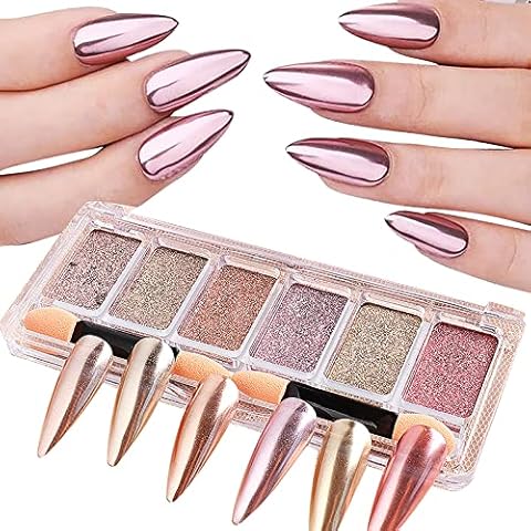 Chrome Glitzerpuder Nagel Spiegel Pulver 6 Farben Metallic Nail Art Pulver Mirror Powder Laser Holographic Nail Powder für Nageldesign Cover