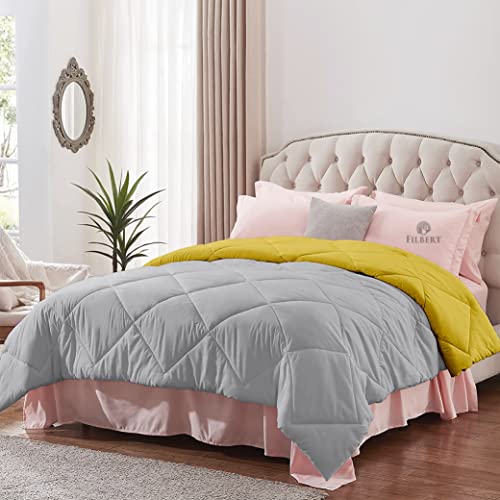 Image of Filbert - Double Bed Comforter for Winter 300 GSM Reversible Microfiber Soft & Cozy Diamond Stitch Quilt (90 inch x 100 inch Inches /228cm x 254cm) - Comforter Double Bed|Silver /Gold Yellow