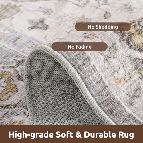 AMOAMI-2X10 Runner Rug-Washable Runners for Hallways-Soft Non Slip Bedside Rugs for Bedroom-Vintage Long Rug for Hallways Entryway Laundry Room Stair Kitchen Bathroom Grey