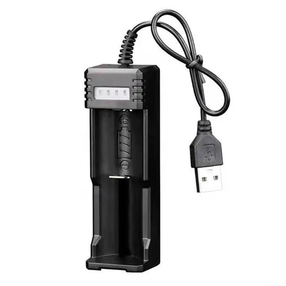 BEYOEE Rechargeable Batteries with Charger for 14500 18500 26650 3.7V Lithium Batteries Single Dual Slot with Telescopic Spring Intelligent IC for PROTECTION ABS Housing LED Indicator,Single slot