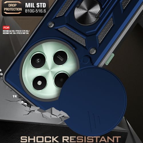 Image of AESTMO Tough Armor Compatible with Mi Redmi A4 5G / Redmi 14C 5G /Poco C75 5G /Poco M7 5G Bumper Back Case Cover |Ring Holder & Sliding Camera Shield Cover |360 Degree Protection Back Case Cover (Blue)