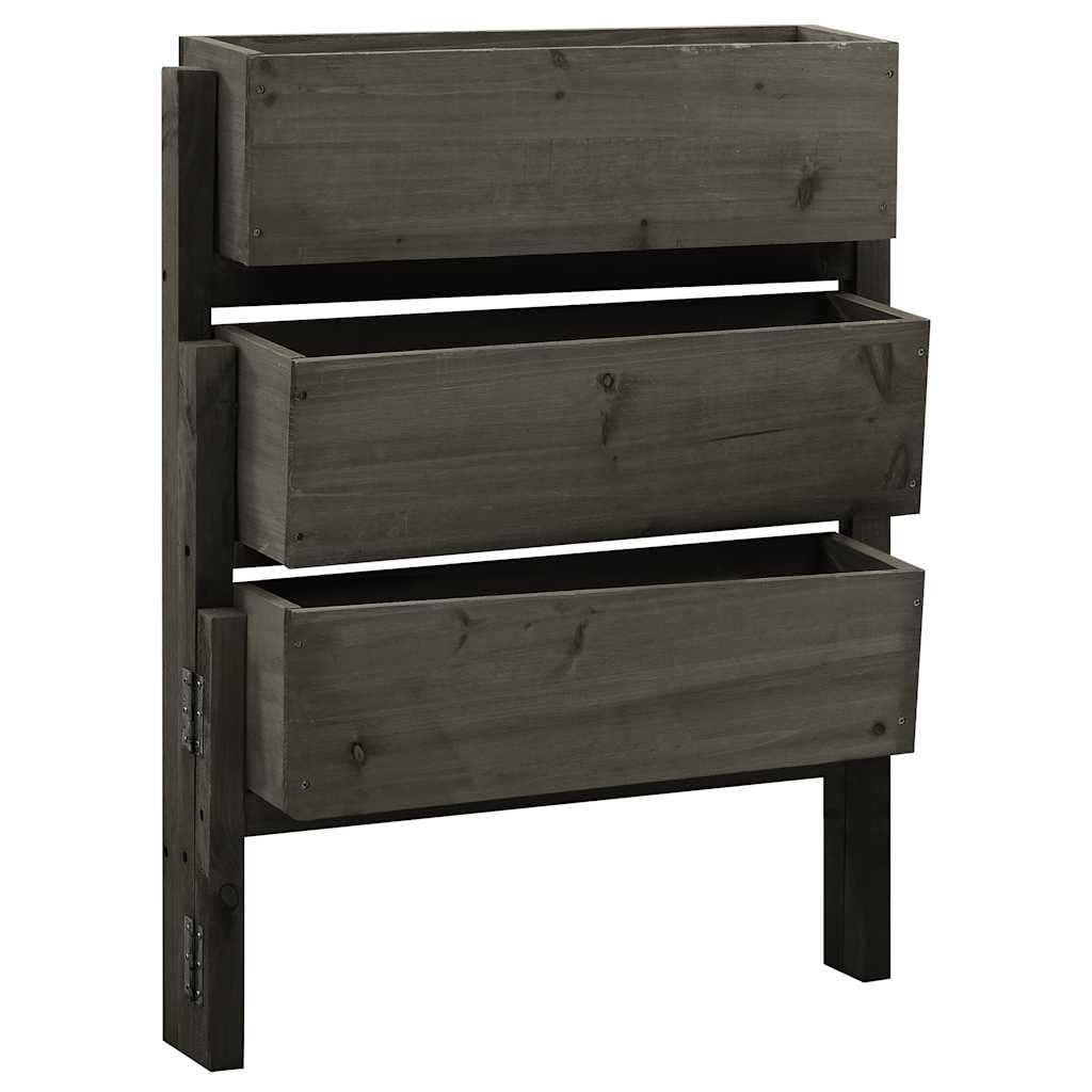 Klappbarer Pflanzkübel aus massivem Tannenholz grau, 3-stufiger Blumen Topf für Balkon Terrasse Garten und Fensterbank, 60 x 14 x 75 cm, für Kräuter Gemüse Deko