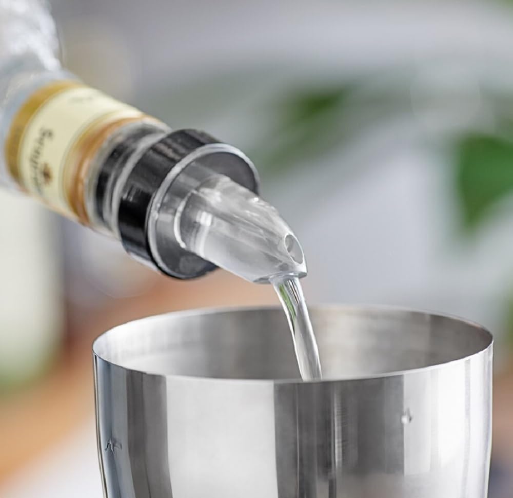 Soro Essentials- Set of 12 Plastic Free Flow Clear Spout Liquor Bottle Pourers with Collar- Classic Bottle Pourers for Alcohol Leak Proof No Drip or Spill Pour Spouts for Liquor Wine Bottles