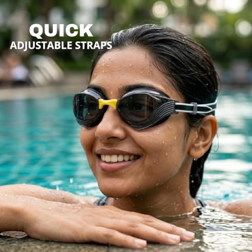 Image of BURNLAB Swimming Goggles for Everyday Pool Use, Clear Vision Lens, Easy Adjustable Strap, Unisex Adult (black (2))