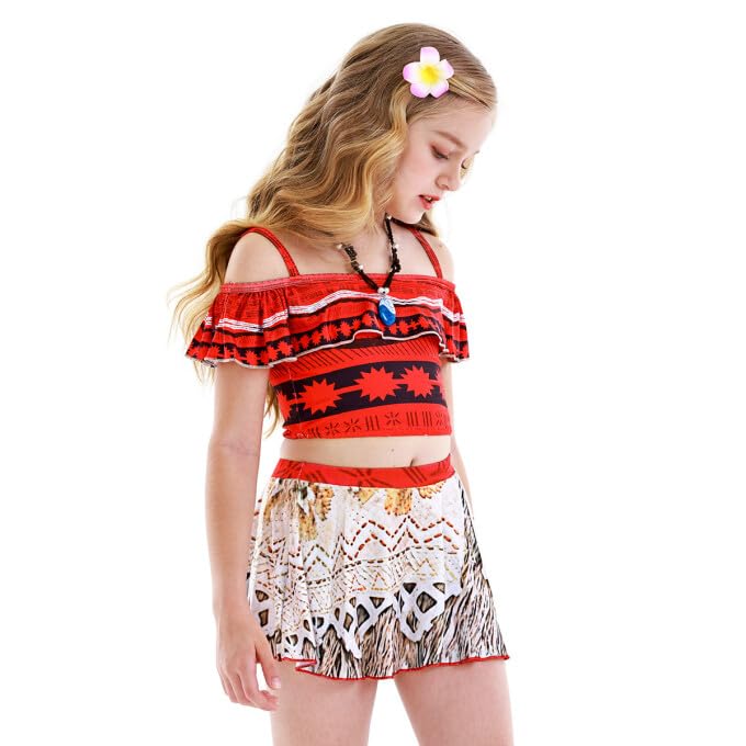 LEMONBABY Little Kids Girls Swimsuit 2-Piece Halter Tankini Set Beach Sport Bathing Suit Flying Sleeve Swimwear (RED,3y)