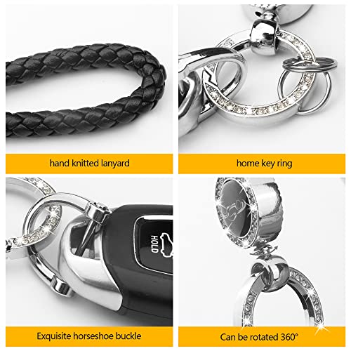 Bling Car Metal Leather Keychain,Universal Leather Key Chain Holder- With 360 Degree Rotatable D-Ring And Screwdriver (Black) #TOP3