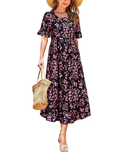 Image of STYLEWORD Womens Summer Casual Short Sleeve Flowy Midi Beach Dress