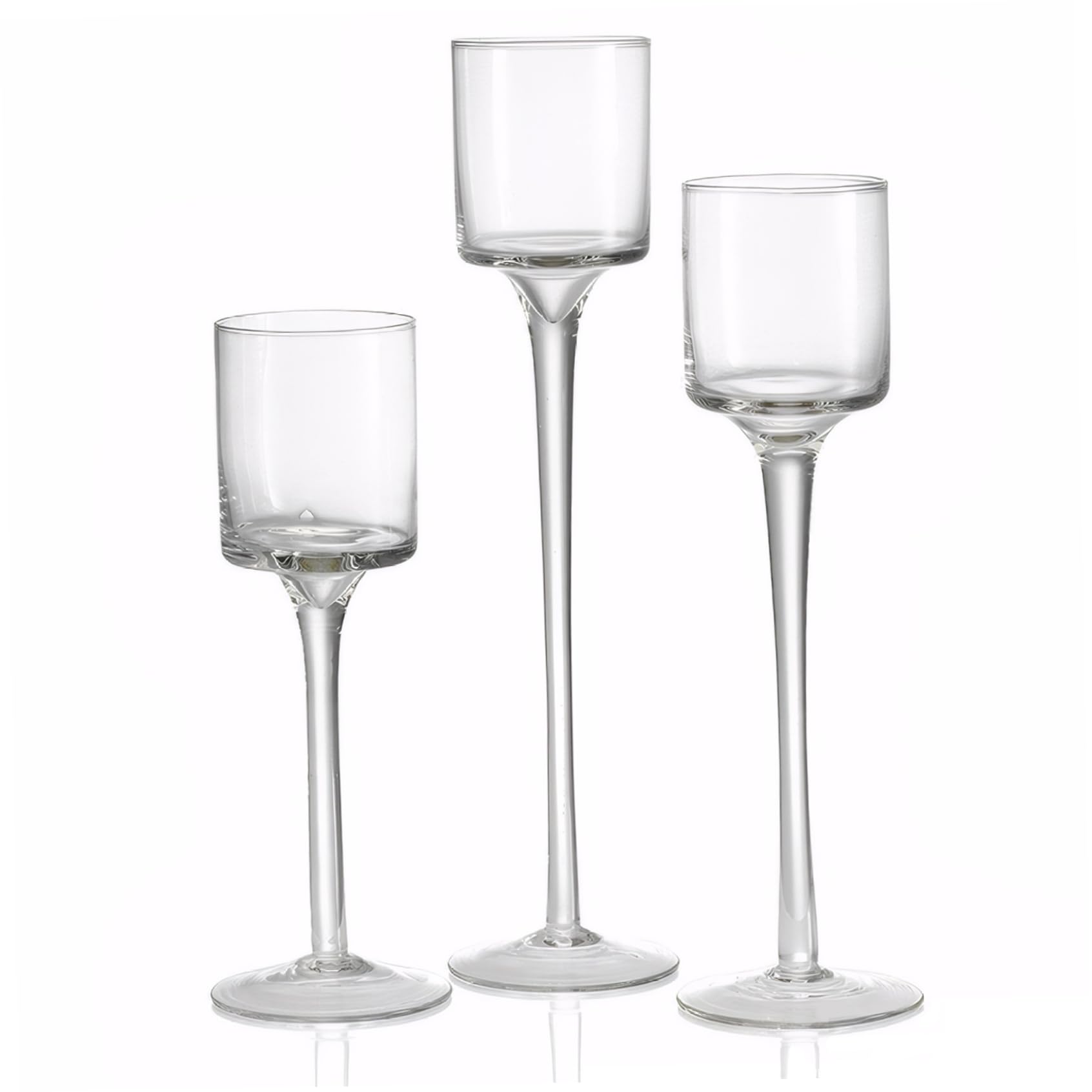 Set 3 Piedistalli Portacandele In Cristallo Sfaccettato, Vetro Trasparente, Per Candele A Pilastro, Centrotavola Moderno Per Matrimonio E Soggiorno, Argentati - 5