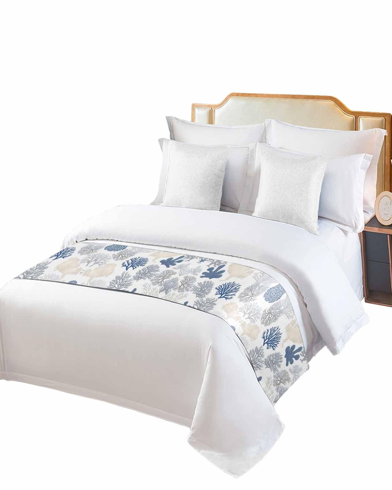 Twin Bed Runner Abstract Coral Summer Ocean Bedding Runner Scarves Decorative Bed Scarf, Summer Coastal Animals Soft Bedding Scarf for Bedroom Hotel Wedding 71x20in