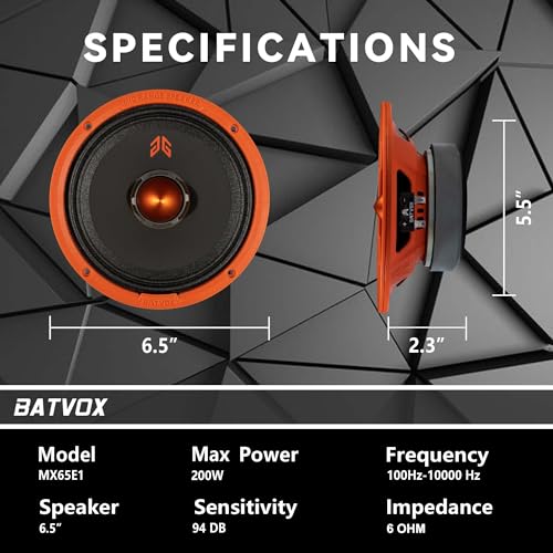 Image of MX65E1 Loudspeaker 6.5 Inch Midrange 400 Watts 6 Ohms Orange Bullet, Premium Quality Audio Door Speakers for Car or Truck Stereo Sound System, Orange (2 Speakers)