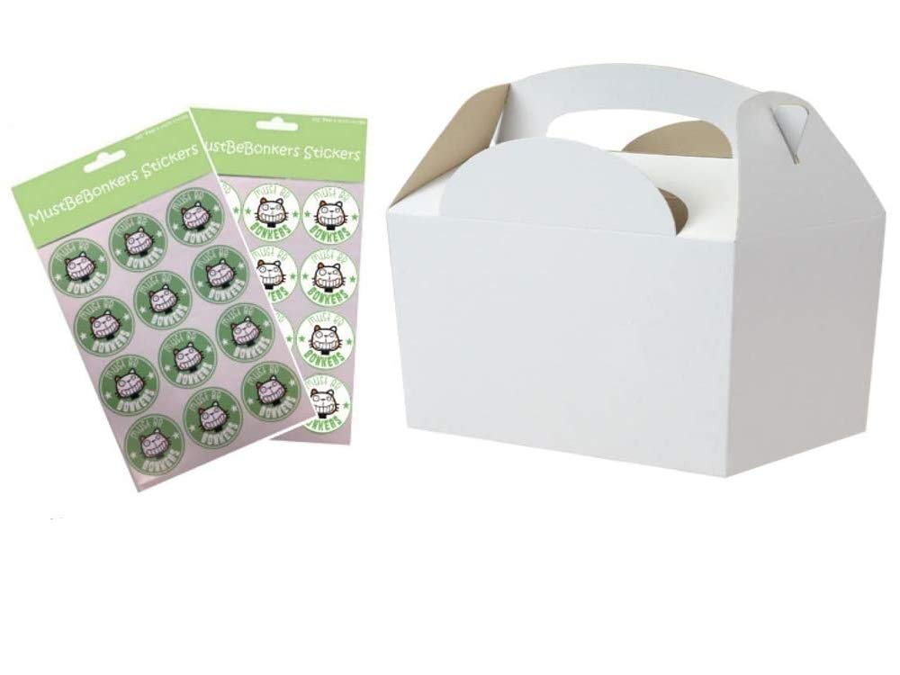 MustBeBonkers Plain Coloured Meal Box for Children/Kids - Perfect for Picnics, BBQs, and Birthday Parties - Fully Compostable, Biodegradable and Eco-Friendly - With Seal Stickers (White, 25 Packs)