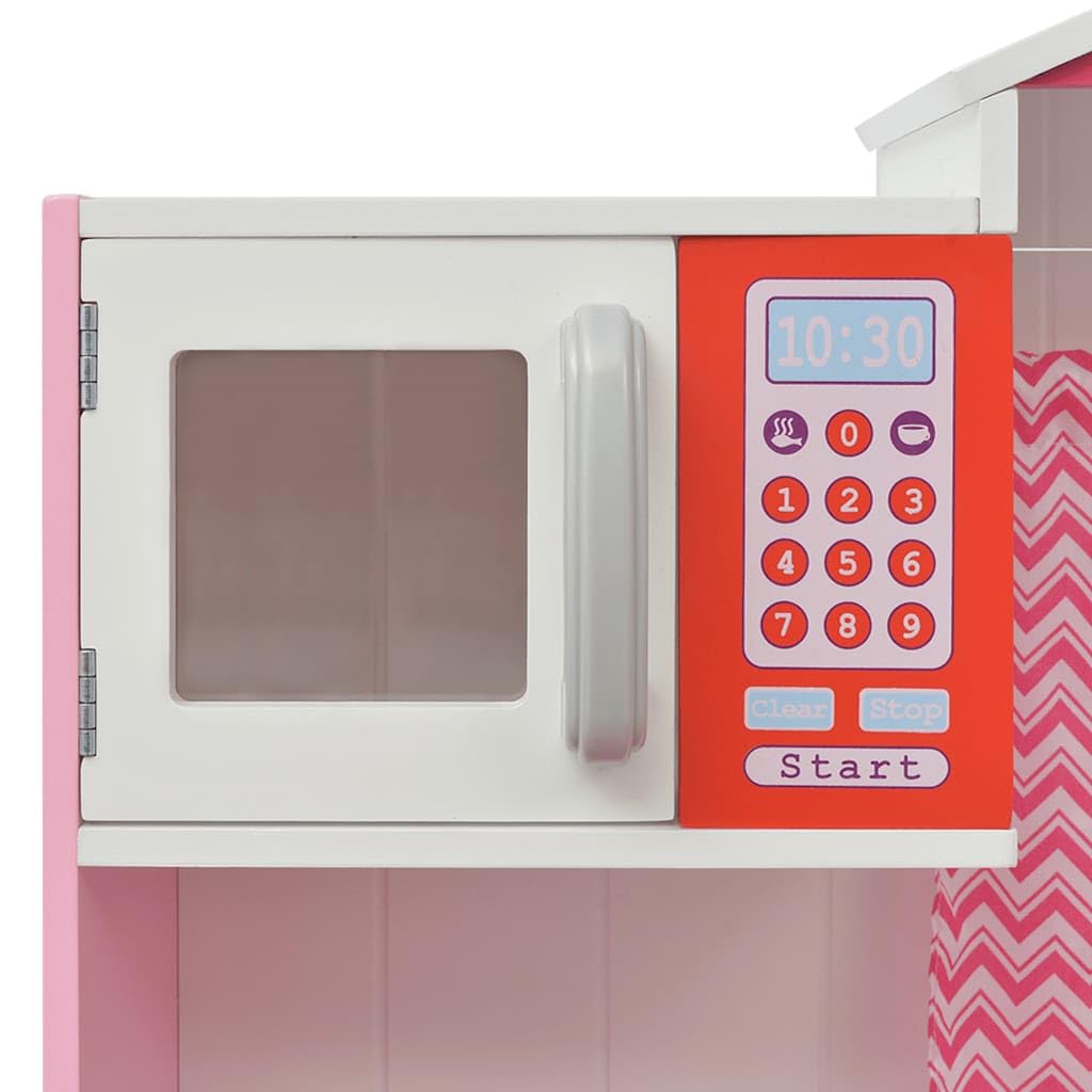 Spielzeugküche Holz 82x30x100 cm Rosa Weiß Kinderküche mit Herd Spüle Backofen Zubehör Rollenspiel für Mädchen und Jungen im Kinderzimmer Garten oder Outdoor geeignet