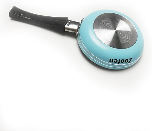 Miniatura 5 de Zoofen Sartén redonda de 4.7 pulgadas, sartén para huevos individuales, antiadherente, sartén para desayunar con mango largo (azul)
