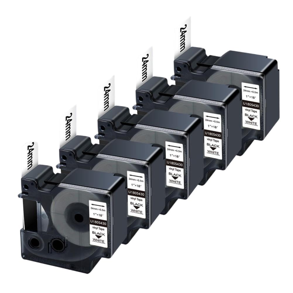 5PK 24mm 1805430 Etiquetas compatibles Negro sobre Blanco Cinta de Etiquetas industriales Compatible con el Fabricante de Etiquetas 6000 6500