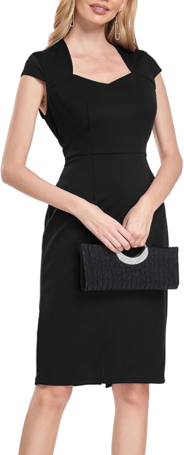 MINTLIMIT Womens Sheath Dress Cap Sleeve Sweetheart Neck Business Work Pencil Dresses