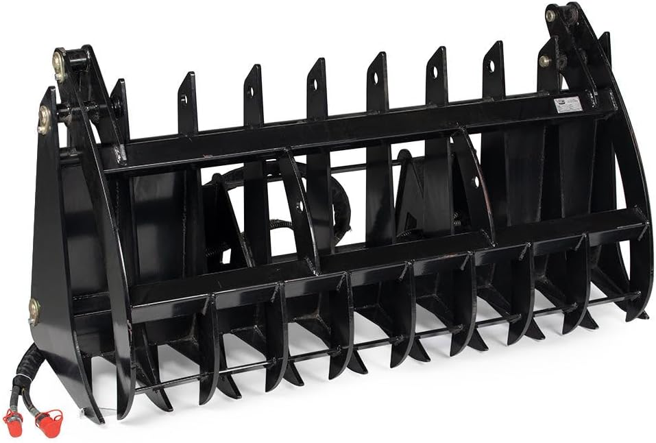 Titan Attachments 72" Root Grapple Rake, Universal Skid Steer Mount, Wide Clamshell, Twin 3,000 PSI Cylinders, 2,900 LB Rated, Landscaping & Land Clearing