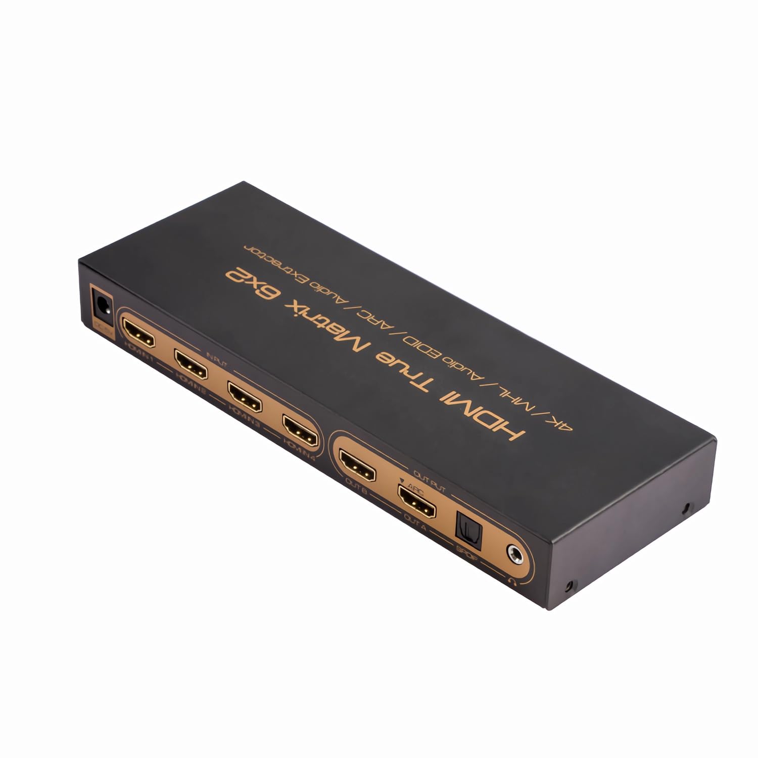C04DS 6x2 HDMI Matrix Commutatore & Splitter – 6 ingressi, 2 uscite – 4K, 3D, HDR, MHL, ARC, estrazione audio con SPDIF & jack da 3,5 mm – Switch HDMI per home theater, Fire TV, proiettore e