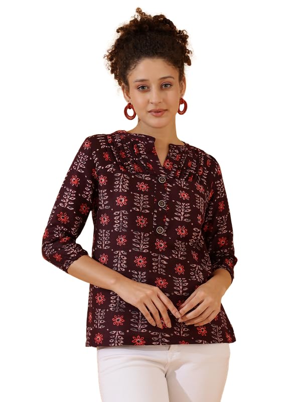 Image of Women's Cotton Printed Kurta Top | 3 /4 Sleeve Straight Kurti Casual Outings
