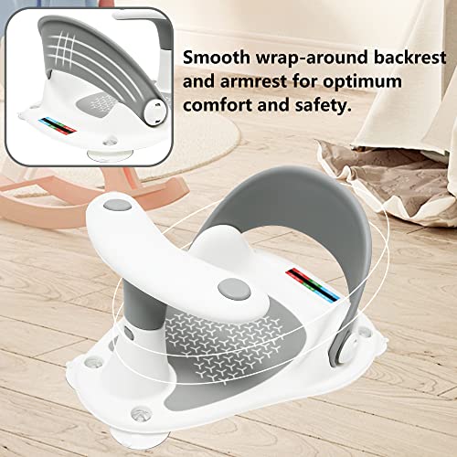 Yglolrame Baby Bath Seat Collapsible Infant Bath Seat Portable Baby Bathtub Seat For Babies 6 Months & Up Sitting Up Shower Chair With Thermometer, Non-Slip Soft Mat, Secure Suction Cups (Gray) #TOP4