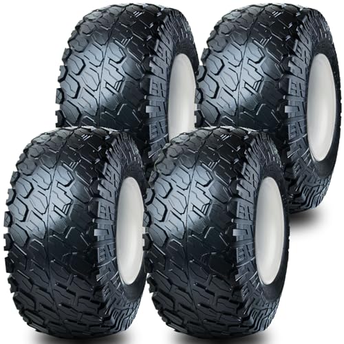 Set 4 Wolf Pack 18X8.50-8 Golf Cart Tires 6ply with 8X7 4-4.0 White Solid Wheel Tubeless Non-Directional Tire Multi-Terrain Tire with Superior Traction for Long-Lasting Performance