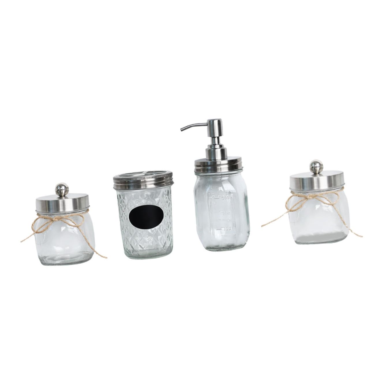 Cabilock Juego De Accesorios Baño Vidrio Vaso para Cepillo De Dientes y Vaso para Hacer Gárgaras, Tapa Plateada, 4 Piezas, Material Duradero, Práctico para Uso Doméstico y Limpieza Diaria