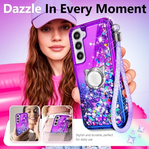 NGB Designed for Samsung Galaxy S21-FE-5G Case, Purple/Blue | Glitter Liquid Sparkle Cute Phone Cover | with Screen Protector & Ring Holder & Wrist Strap Lanyard for Women Girls Kids by NGB Supremacy - Image 6