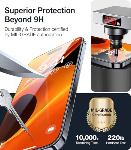 Image of UltraGlass Crystal Armor for iPhone 16 Pro Screen Protector (No Black Bezels) 9H+ Military-Grade Shatterproof Screen Protector 16 Pro Tempered Glass, One Step Easy Installation, 1 Piece