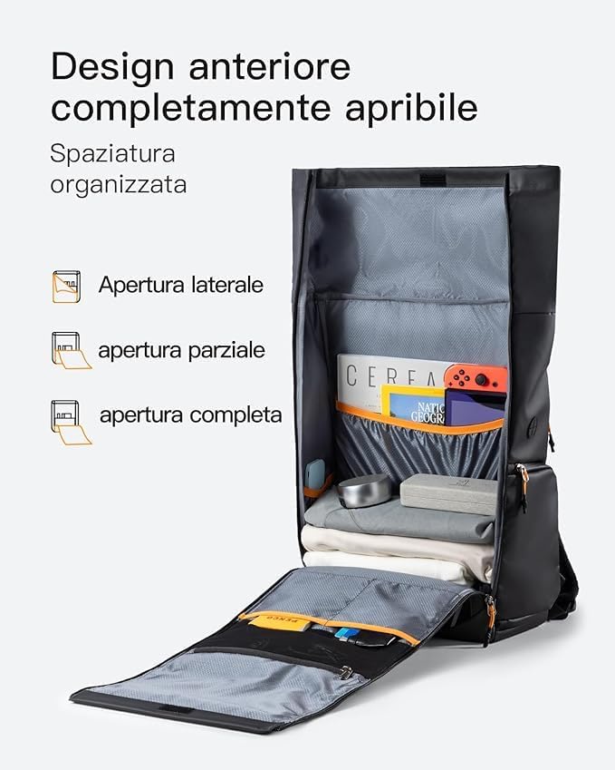 Inateck RollTop 22-26.8L Men's and Women's Laptop Backpack with 180° Opening Main Compartment and Waterproof Zipper, Travel Bag for Leisure and Cycling