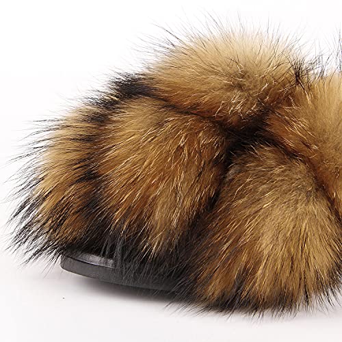 Women's Real Fox Fur Slides, Open-Toe Sandals, Indoor and Outdoor Non-Slip Slippers, Soft Pompom3