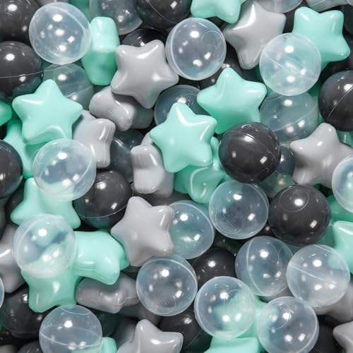 Image of STARBOLO Star Ball Pit Balls - 100pcs Crush Proof Plastic Children's Toy Star Ball Ocean Balls for Birthday Parties Game Pool,2.2'' Balls and 2.55'' Stars