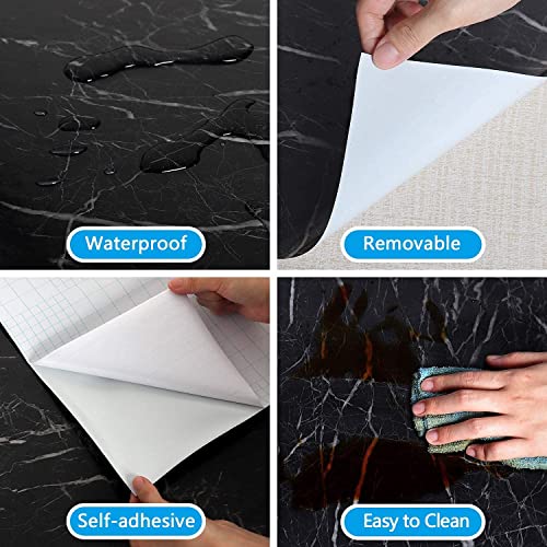 Image of VYOOx Marble Wallpaper Peel and Stick Waterproof Wallpaper for Home Kitchen Countertop Cabinet Furniture Oil Proof Kitchen Stickers (4, Black (2 Ft X 6.5Ft))