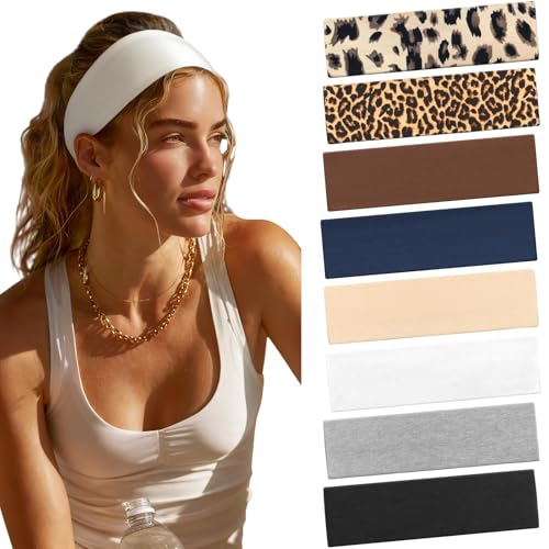 AWUMBUK Bandeau Cheveux Femme Homme, Bandeaux Mode pour Femmes Antidérapant Headband Running Sport Yoga Élastique Unisexe Accessoire Cheveux 8 PCS