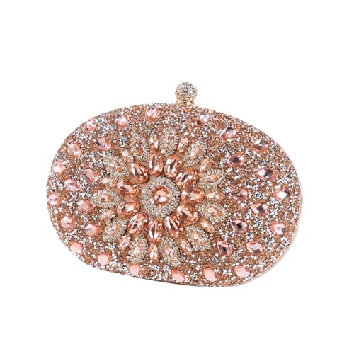 Beaguful Womens Evening Bags Sparkly Rhinestone Clutch Purses Luxury Handbags Oval Champagne