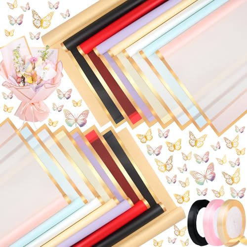 Ecoofor Flower Wrapping Paper Set, 80 Sheets Waterproof Translucent Gold