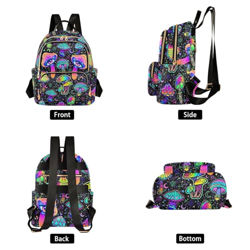 Image of Women Fashion Backpack Purse Magic Mushrooms Rucksack, S | Casual Lightweight Quilted Daypack Ladies Bag for College Travel Work