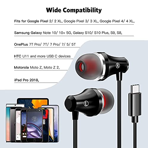 Usb Type C Earphones Stereo In Ear Earbuds Headphones With Microphone Noise Cancelling Wired Earbuds With Mic And Volume Control Compatible With Google Pixel 2/Xl, Xiaomi, Huawei And More #TOP5