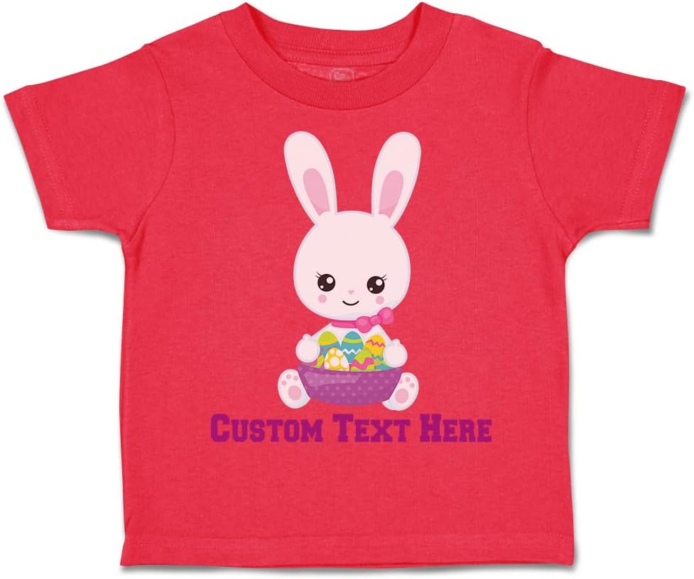 Custom Toddler T-Shirt Easter Kawaii Bunny Basket Eggs Easter Cotton Basket Egg Boy & Girl Clothes Basket with Eggs Baby Funny Tee Red Personalized Text Here 12 Months