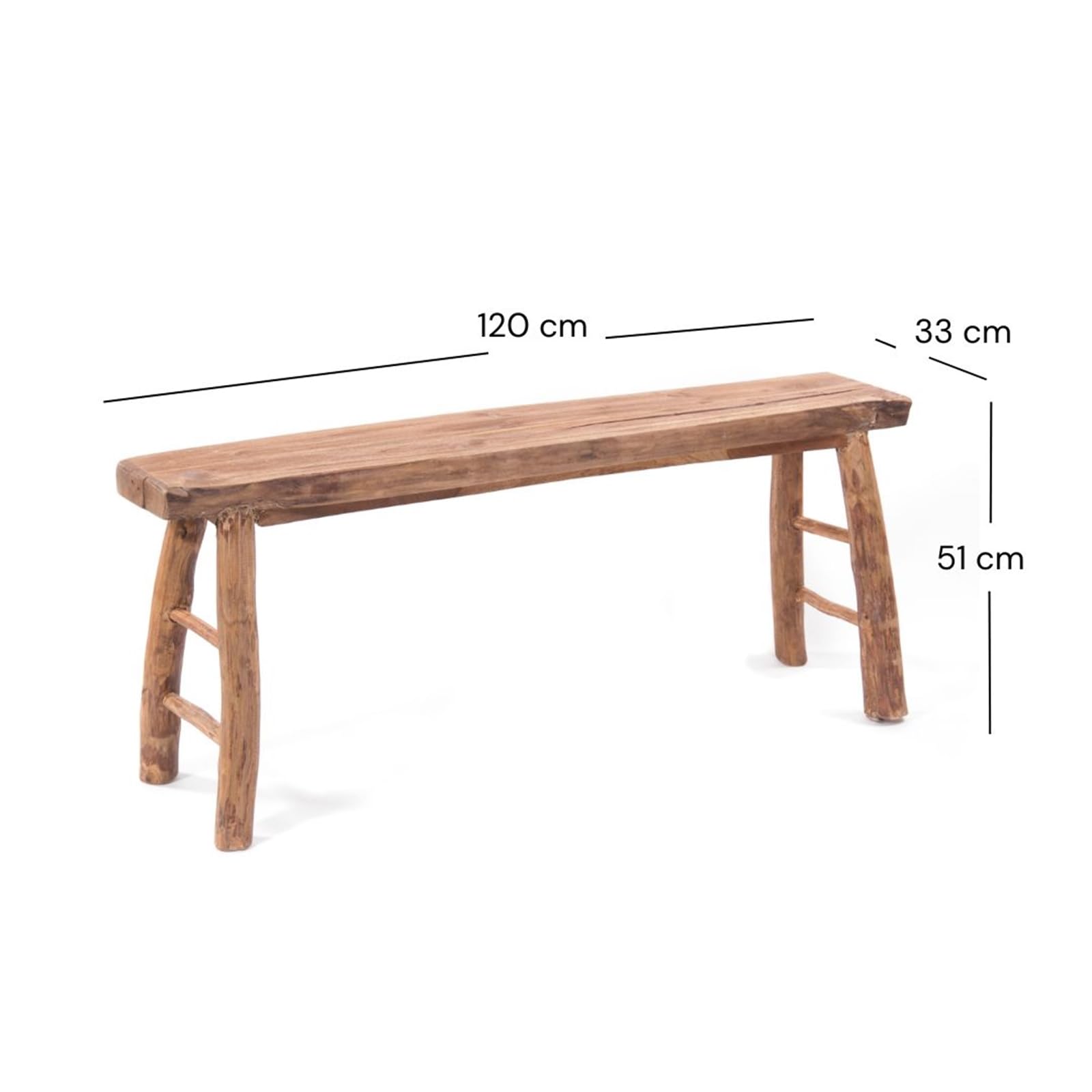 DESIGN DELIGHTS Banc en Bois Malu 120 | Teck, 120x45 cm, avec entretoises | Bois flotté Banc, Bord darbre Banc dappoint, Banc de lit, Banc de Cuisine