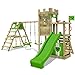 Price comparison product image FATMOOSE Wooden Climbing Frame BoldBaron Boost XXL with Swing Set and Green Slide, Knight's Playhouse for Children with Sandpit, surf Extension, Climbing Ladder & Play-Accessories