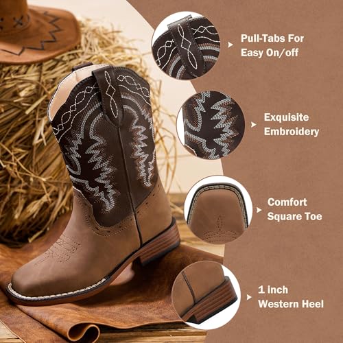 Kids Cowboy Boots for Boys Girls Western Cowgirls Boot Square Toe | Kids Riding Shoes,Toddler Little Big Kid,Comfortable Wide Toe,Slip On,Farm House,Outdoor,Hunting,Walking,Adventure,Youth - Image 5