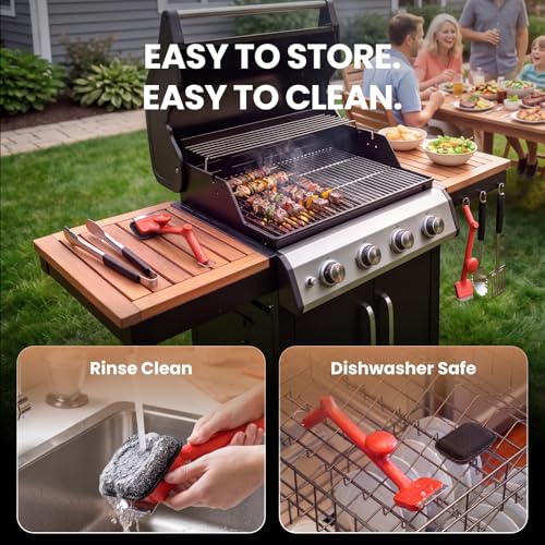 Image of ThermoMaven BBQ Grill Brush Bristle Free - 17 inch Safe Steam Grill Cleaner Brush with Scraper and 5 Brush Heads for Porcelain /Gas /Charcoal Grill Outdoor Grill Barbecue Cleaner