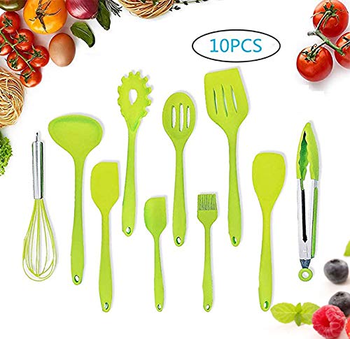 Utensilios de Cocina, 10 Piezas Utensilios de Cocina de Silicona Resistentes al Calor, Herramientas de Cocina con Mango de Silicona, Utensilios de Cocina antiadherentes utensilios silicona cocina