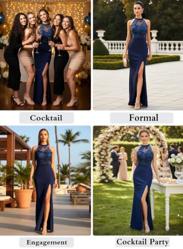 Image of VFSHOW Womens Formal Sexy Halter High Slit Prom Wedding Guest Maxi Dress 2023 Illusion Sweetheart Neckline Evening Long Gown