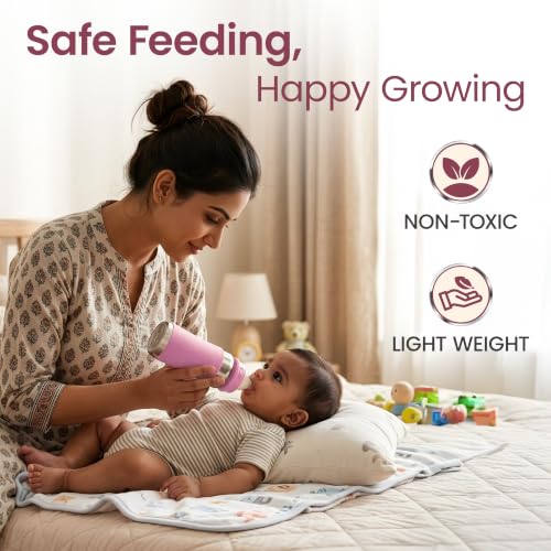 Image of LuvLap Baby Steel Feeding Bottle 240ml, Made of SS304 Rust Free Steel, Baby Milk /Water Bottle with Dust Cover, Heat Protective Silicone Cover, BPA Free, Odour Free, Leak Proof, Pink, 0M+