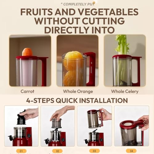 Image of Toree Cold Press Slow Juicer Machine with 8cm Wide Feed Chute | 98% Juice Extraction, Metal-Free Filter, 250W Power, 500ml Capacity, Easy Cleaning with 1 Year Free Replacement Warranty 81306 56959