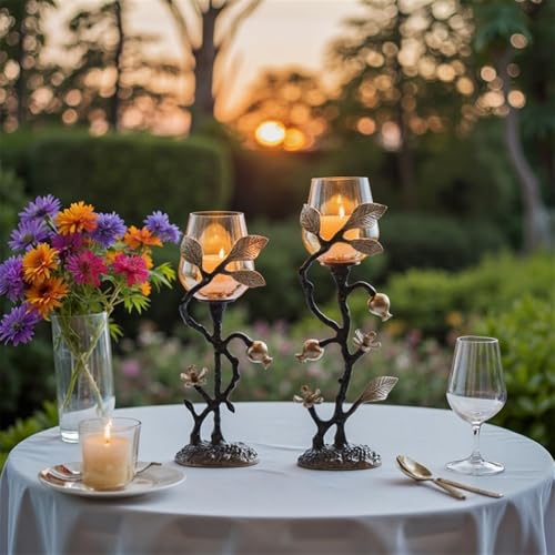 Portavelas para candelabros para el hogar, adornos creativos de candelabros retro, decoración de mesa, portavelas de metal y cristal (pequeño)