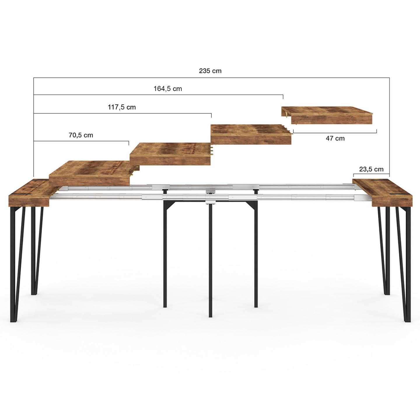IDMarket - Consolle allungabile AUSTRIA, 10 posti, 235 cm, design industriale