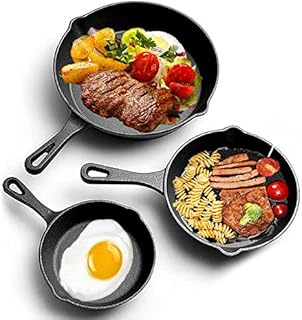 Youyijia 3 Pcs Cast Iron Skillet Set Pre-Seasoned Grill Skillet Pan Set for Indoor Outdoor Safe Non-Stick Cast Iron Pan Set for Grilling Searing Frying Baking 6 Inch 8 Inch 10 Inch