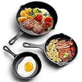 Youyijia 3 Pcs Cast Iron Pan Pre-Seasoned Iron Skillet Set
